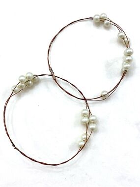 Pearl Accent Brown Wire Bracelet Duo Delicate